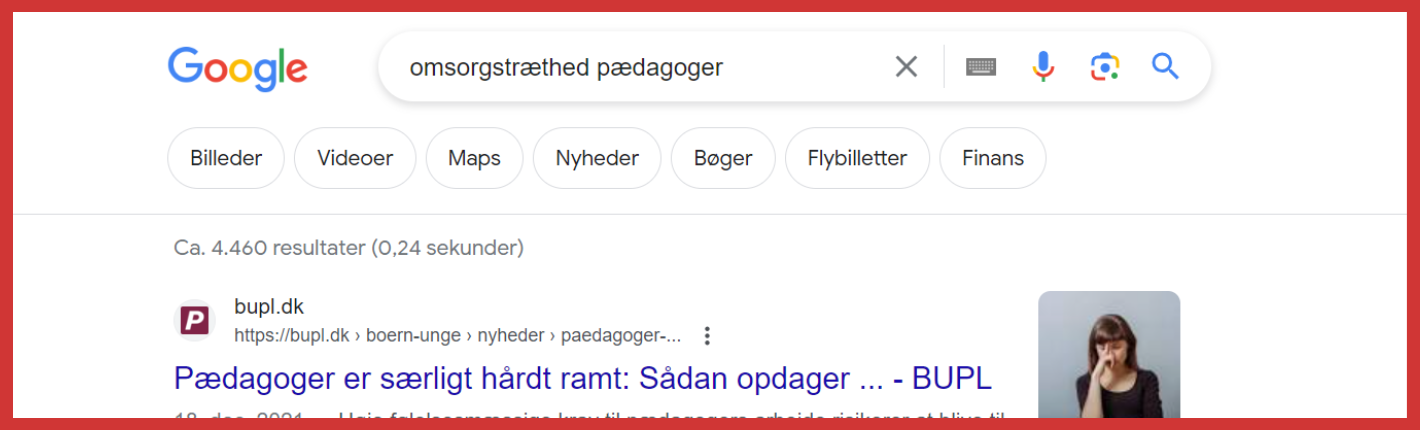 Illustration af hurtigsøgning i google